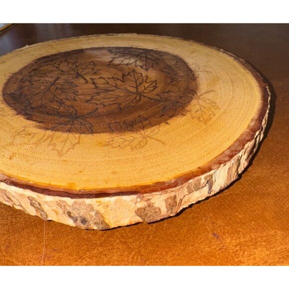 Rustic Wooden Leaf Engraved Decor Platter - Picture 7 of 7